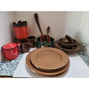 32 piece Vintage Enamelware Mix-n-Match, Unique pieces. Farmhouse and Camping.